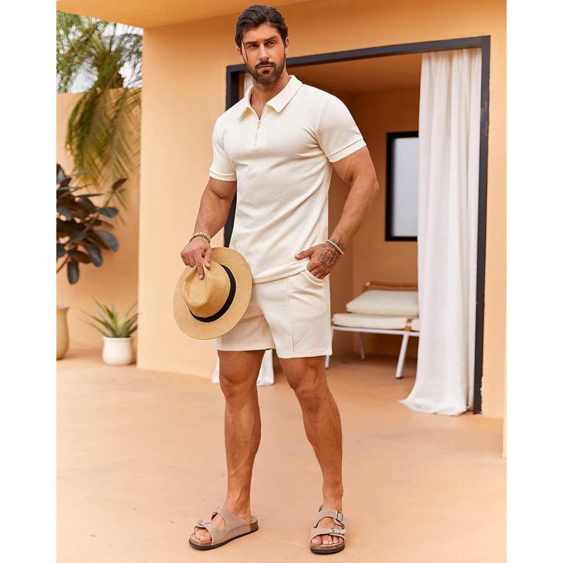 PASLTER  Mens Polo Shirt and Shorts Sets Outfits 2 Piece Fashion Summer Tracksuits Casual Short Sleeve Set B1Y306