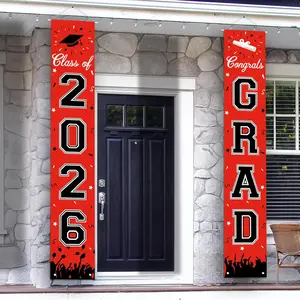 2026 Graduation Decorations Graduation Banner Class of 2026 Hanging Congrats Grad Banner for Door and Porch Party Decor Red