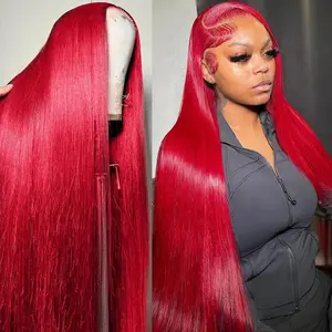 Hot Star Red Color 13x6 HD Transparent Lace Front Wigs with Baby Hair for Women Straight and Body Wave Colorful Wigs 180% Density