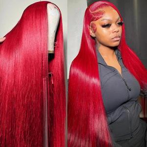 Hot Star Red Color 13x6 HD Transparent Lace Front Wigs with Baby Hair for Women Straight and Body Wave Colorful Wigs 180% Density