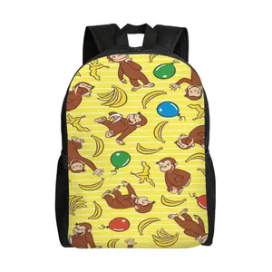 Curious George lightweight backpack for students—school bag suitable for outdoor activities and commuting; 17-inch laptop bag for boys and girls students