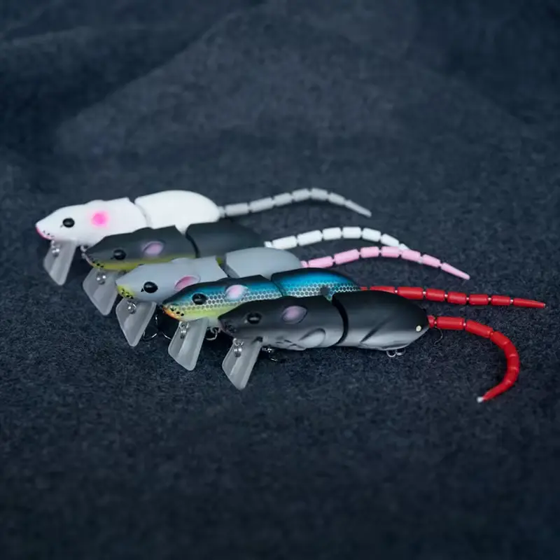 Fishing Lure Set, Multi-Jointed Mouse Topwater Float Baits with Treble Hooks for Freshwater Fishing, Bass & Zander, Artificial Fishing Lure