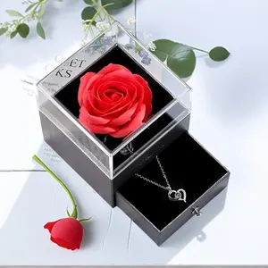 Red Rose Love Necklace with Gift Card and Gift Box - The Perfect Gift for A Woman, Mom, Girlfriend, Wife, or Her. Cuban Link Chain
