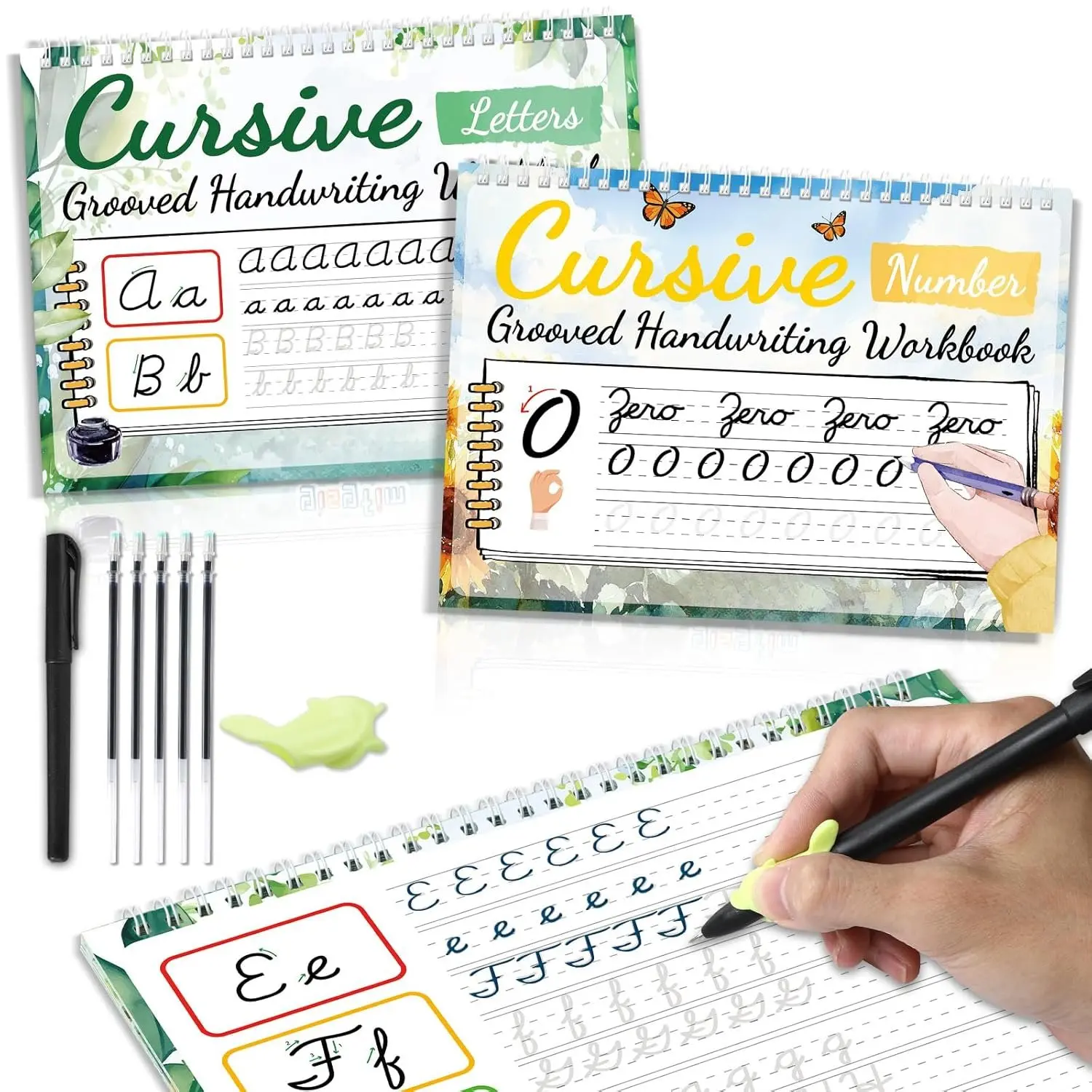2 Pack Grooved Cursive Handwriting Workbook Magic Grooved Cursive  Handwriting Practice Tracing with Disappearing Ink Pens for  Learning Activities Supplies (Letters&Number)
