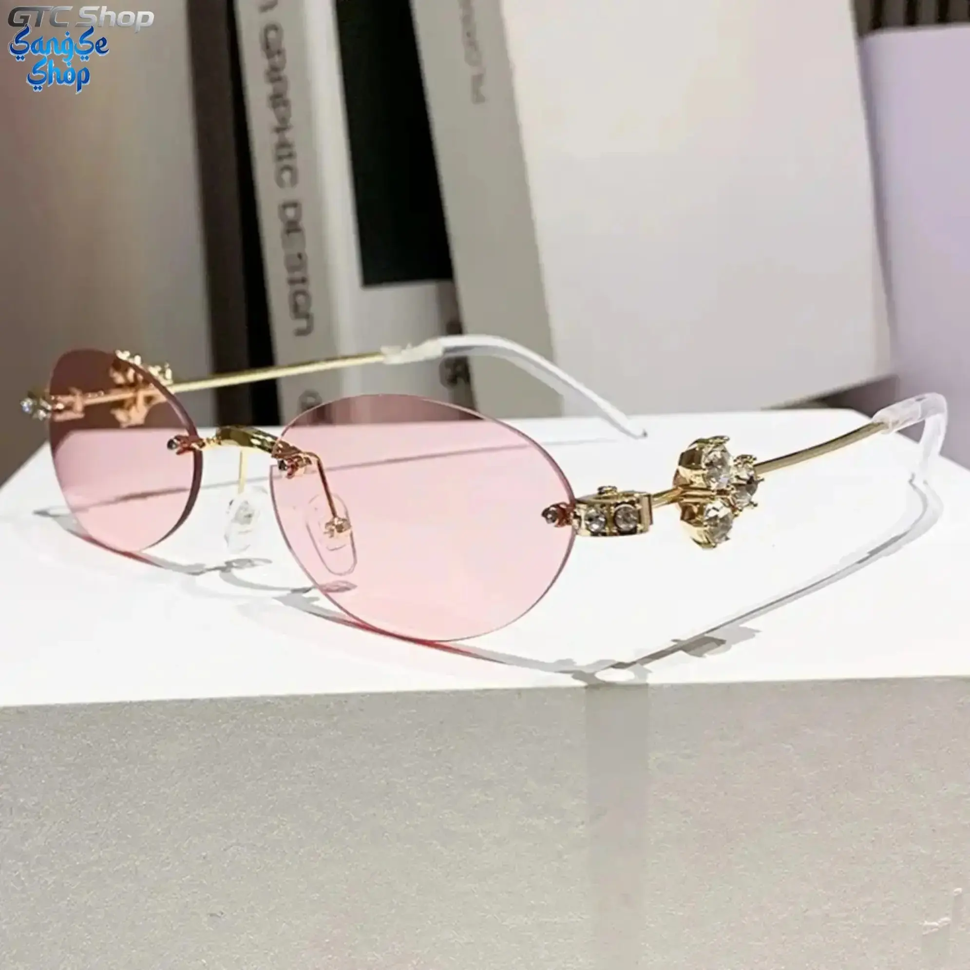 Women's Rimless Oval Sunglasses, Rhinestone & Pearl Details, Elegant Casual Design, UV400 UV Protection Lenses, Lightweight Metal Frame, Ideal for Special Events & Photoshoots, Female, Eye Protection, Uv400 Lens
