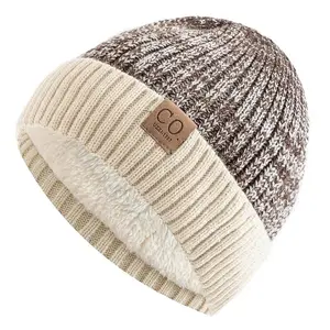 New Unisex Two-Tone Winter Hats Add Fur Lined Men And Women Fashion Warm Beanie Cap Casual Winter Knitted Hats