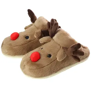 Women Christmas Elk House Slippers Non-Slip Warm Fluffy Slippers Cozy Home Cotton Shoes for Winter Home Indoor Does not apply