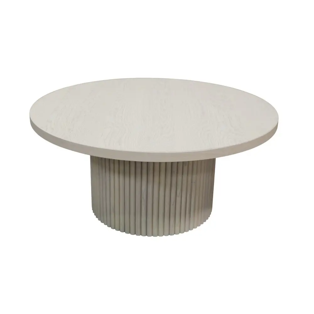 White Wash Round Cocktail Table with Modern Design and Sturdy Base