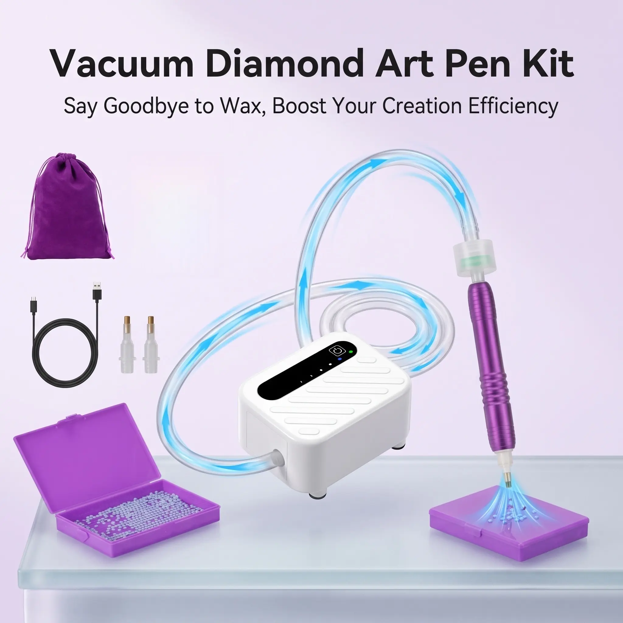 Adjustable-Suction Electric Vacuum Diamond Painting Pen, Wax-Free Diamond Art Pick-Up Tool, Portable DIY Needlework Accessory for Adults and Beginners