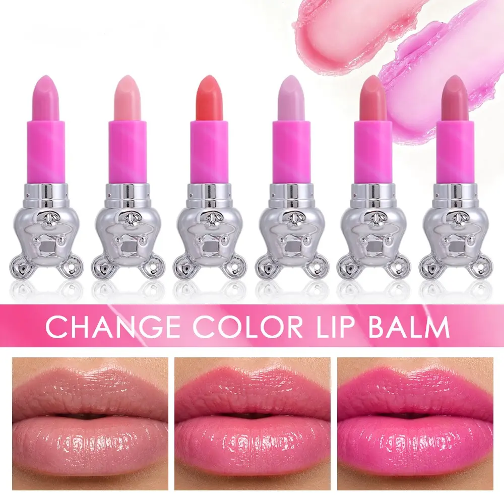 Shimmer Color Changing Lipstick, Cute Bear Hydrating Lip Balm, Non-Sticky Long-Lasting Tinted Lip Care, Moisturizing Lip Gloss for Daily & Party Use