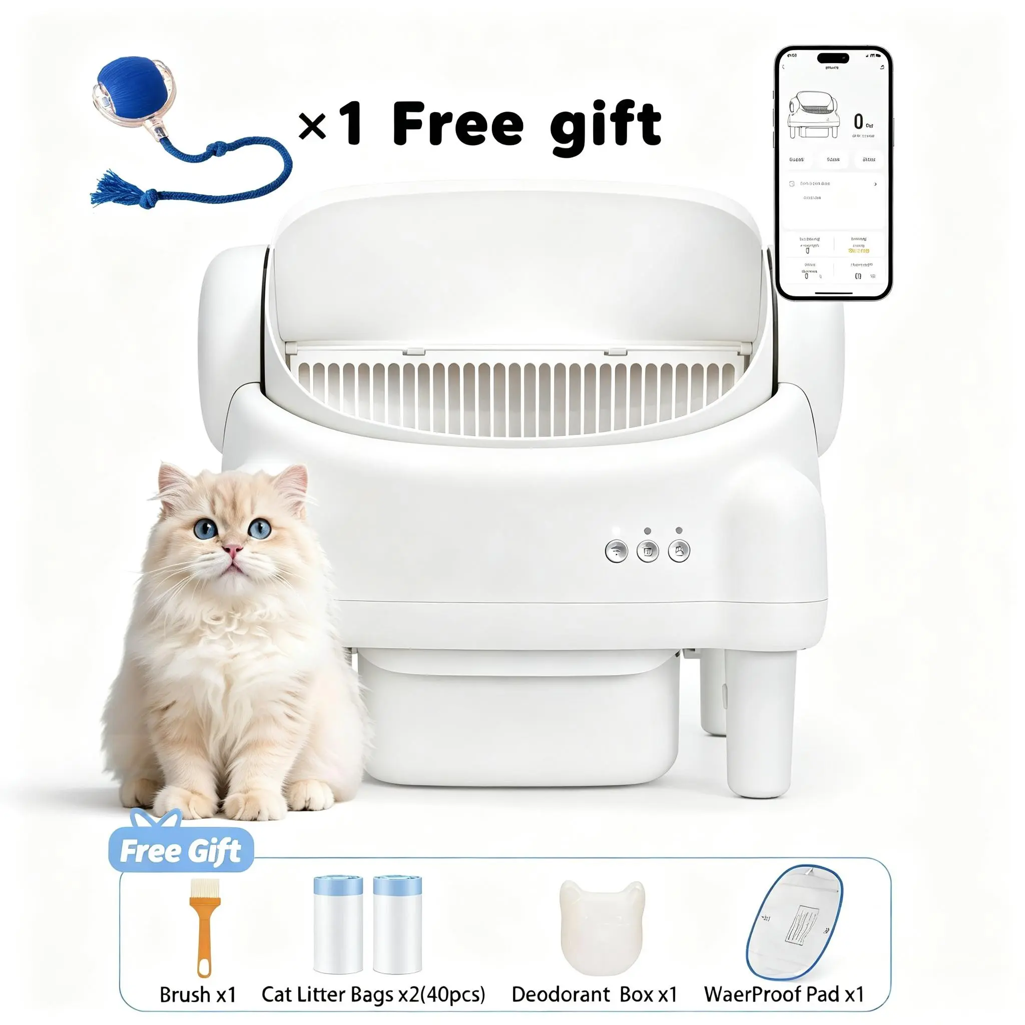 Weekend Special | ECORUI Self - Cleaning - Litter Box Open Top Automatic with App Control for Multiple Cats Safety Sensors Protection Cream White 16.5"x16.5" Entrance 10.5L Compartment
