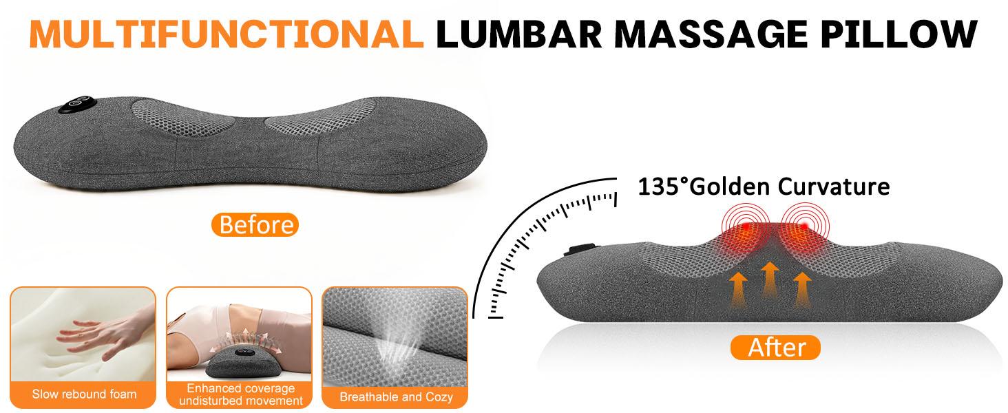 Cordless 3 in 1 Lower Back Massager - Heat, Vibration and Traction, 2600mAh Rechargeable Back Massager Office Chair & Home Use, Lumbar Support Pillow For Lower Back Pain, Smooth Spine Comfort Design neck relaxer Deep Tissue Percussion  lumbarmassager