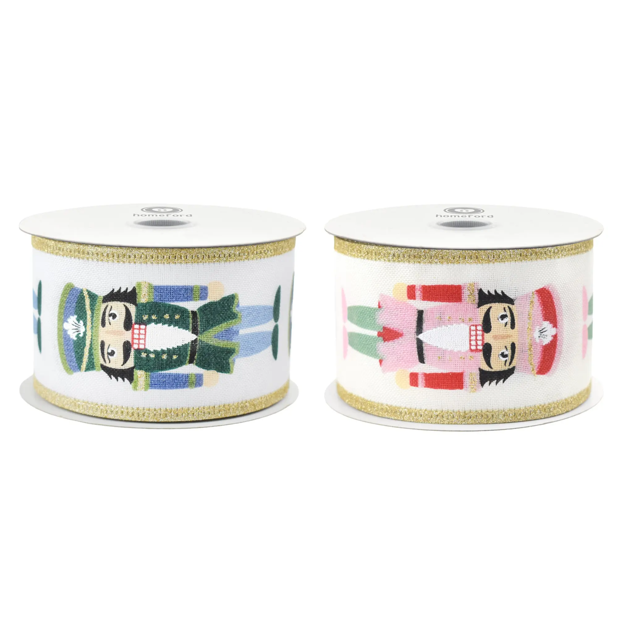 Christmas Cutesy Nutcracker Faux Linen Wired Ribbon, 10-yard