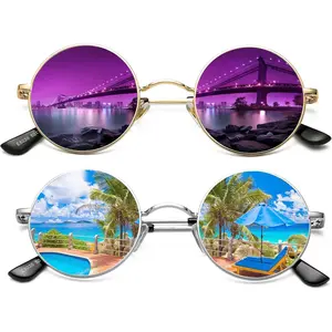 Retro Round Glasses Circle Polarized Sunglasses for Women Men Small Round Sunnies