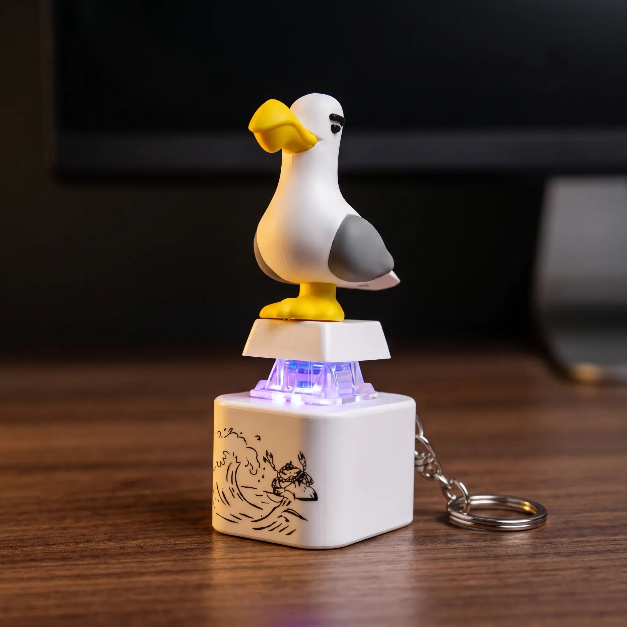 Sound-Effect Seagull Fidget Keychain Toy with Light, Voice Playback, Funny Talking Stress Relief Button, Bag Accessory, Desktop Decoration