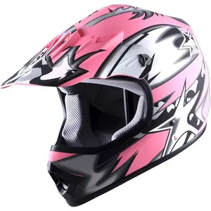 1Storm Youth Motocross Helmet BMX MX ATV Dirt Bike Helmet Matt Star Pink + Goggles + MG Youth Pink Glove Bundle