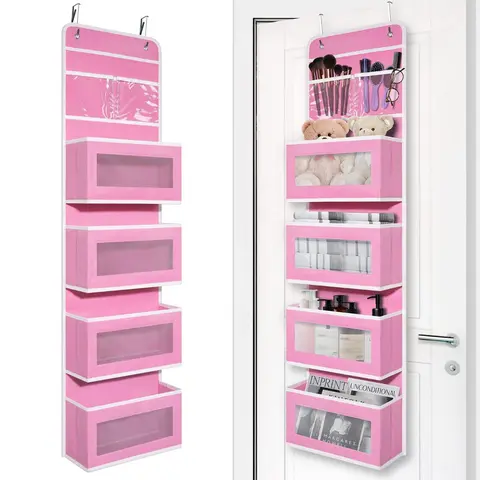 Heavy Duty Over Door Organizer, Wall Mount Hanging Organizer Storage with 4 Large Capacity Pockets, Closet Bathroom Nursery Bedroom Dorm, Hangable