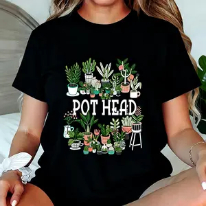 100% Cotton Plant Lover And Gardener: Pot Head Succulent Short Sleeve T-Shirt Shortsleeve Casual Summer Streetwear Tshirt Womenswear