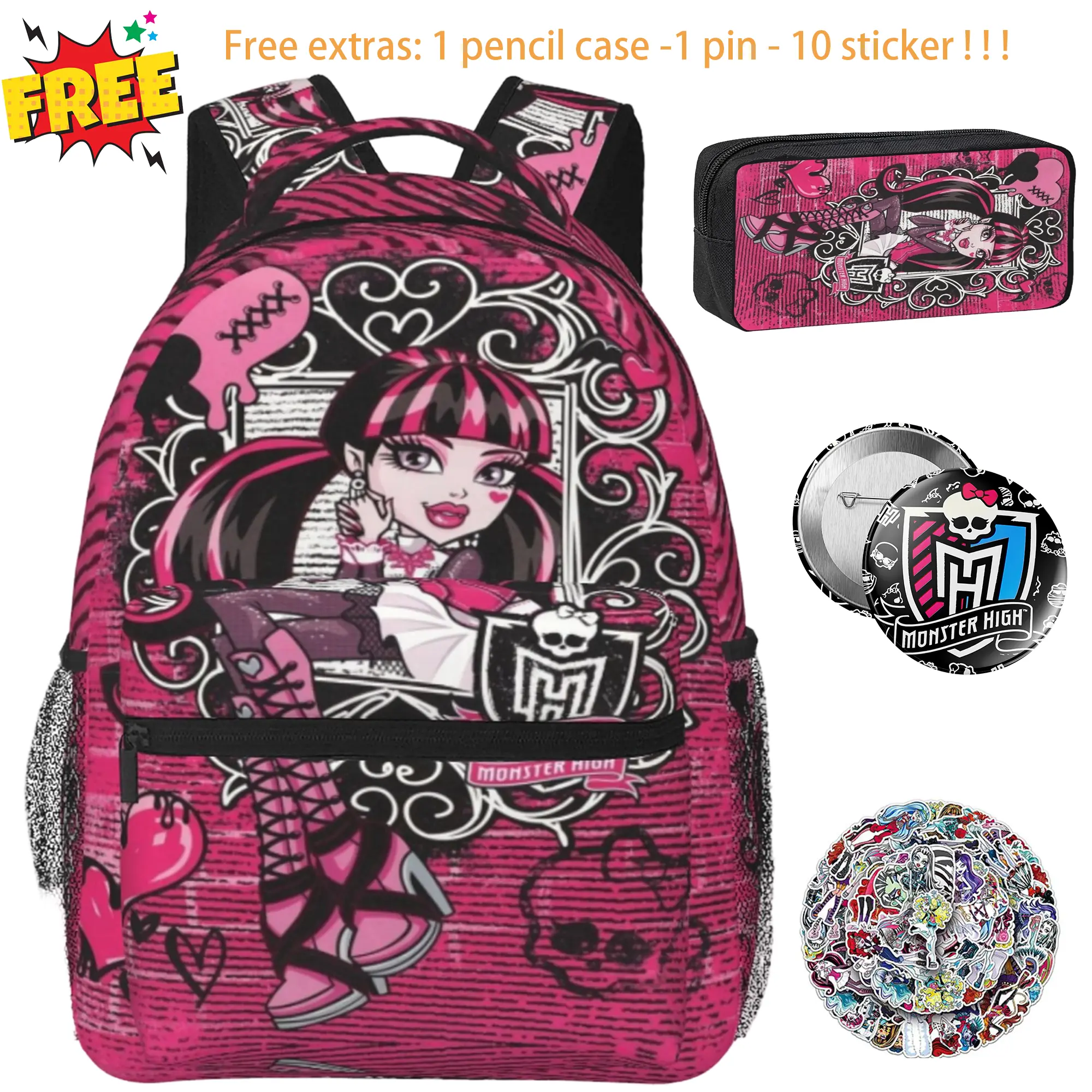 Cartoon Monster high Backpack Large CapacityLightweight Monster high dolls College ShoulderBag Monster high doll Laptop Backpack for Men WomenSchool Bookbag, Perfect Gift for Sister, BestFriend & Family