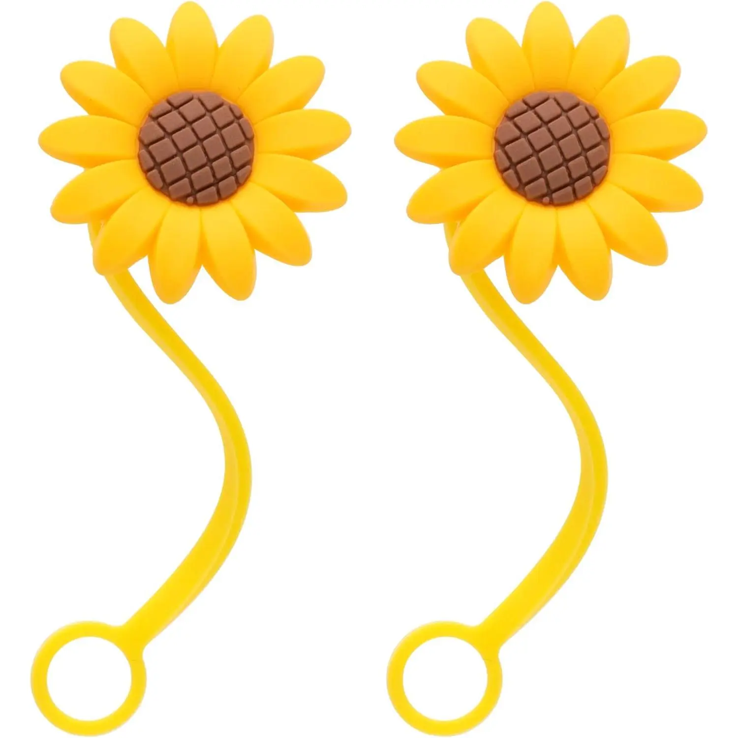 2pcs 10mm Sunflower Straw Toppers, Reusable Silicone Straw Covers for 0.4" Wide Straws, Cute Dust-Proof Straw Plug Caps Drinking Kitchen Accessories