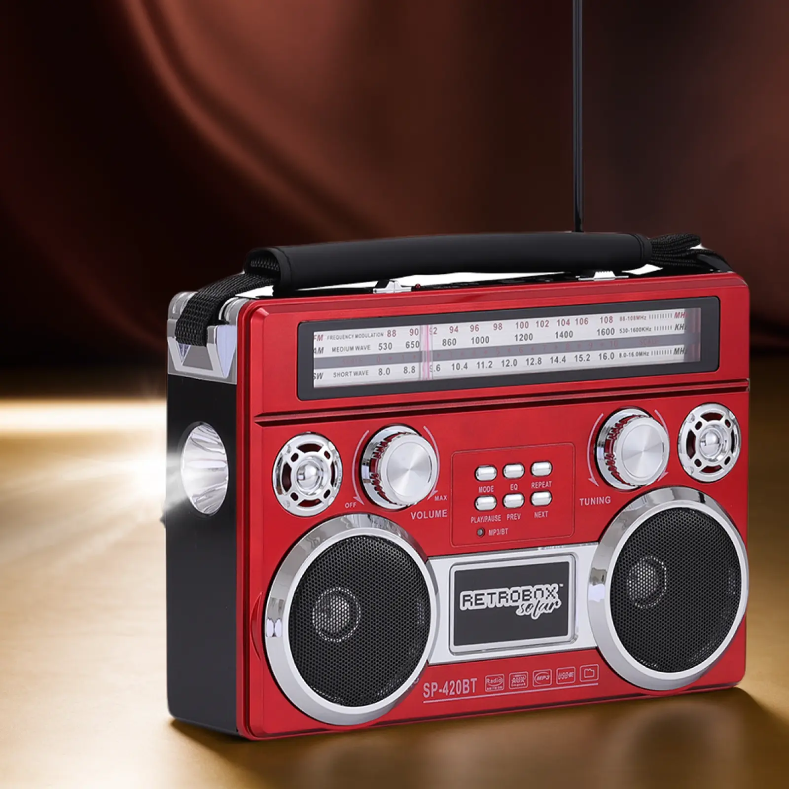 Dazone Portable Retro AM/FM/SW 3-Band Radio Bluetooth Boombox Speaker with Multi-Function LED Flashlight