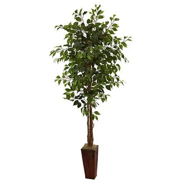 Nearly Natural 6 Ft. Ficus Tree with Bamboo Planter