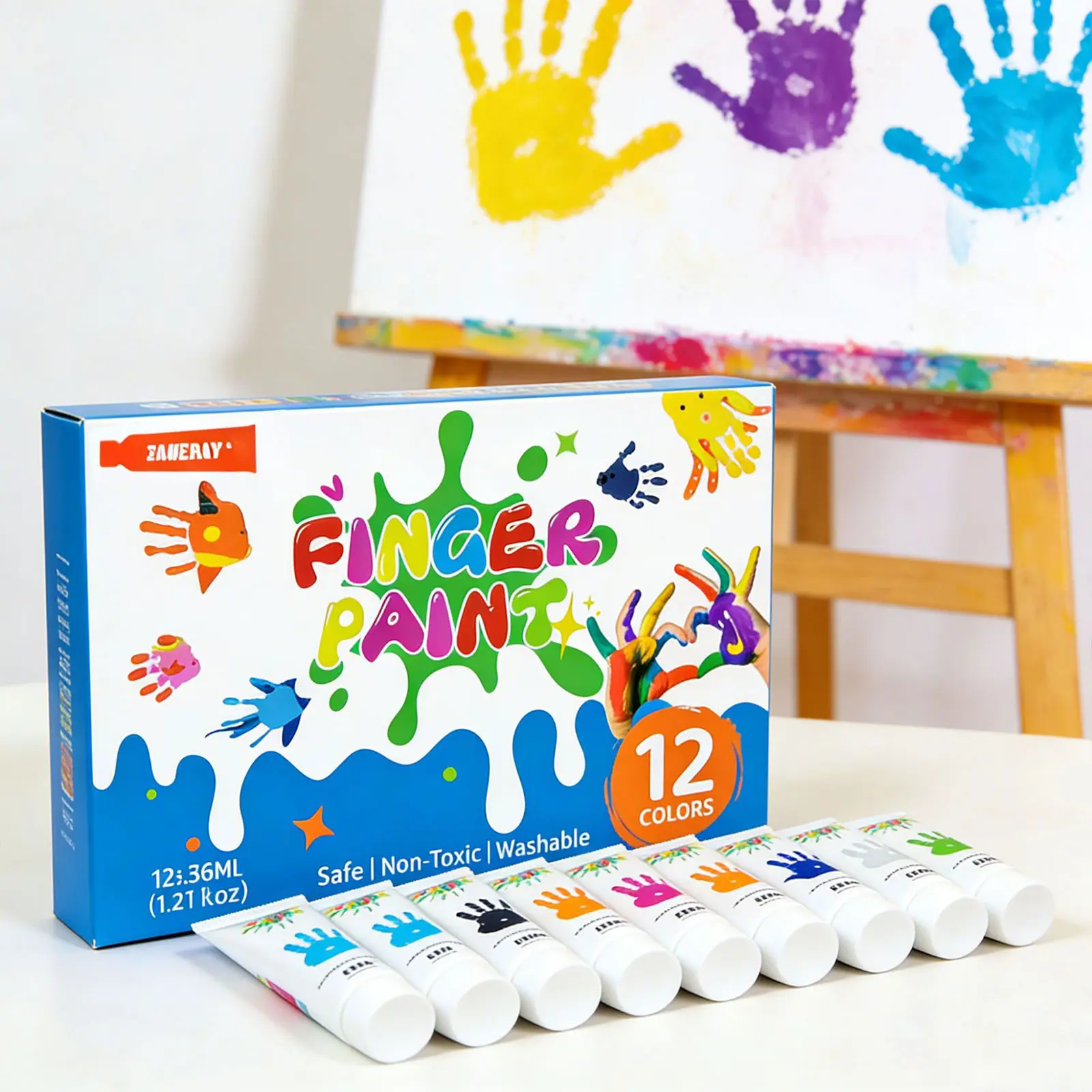 Toddler Washable Finger Paint Set - 12 Vibrant Colors (1.21 oz), Safe Non-Toxic, Child-Friendly Art Supplies for Creative Play & Toddler Art Crafts (12-Piece)