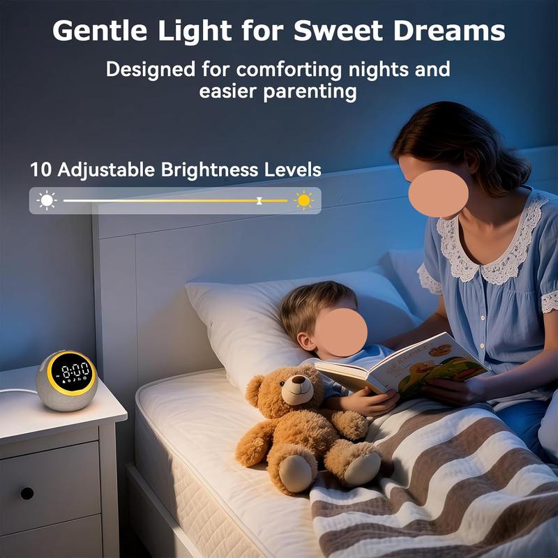 Sound Machine Alarm Clock for Sleep: Digital Alarm Clocks for Bedrooms, 25 Soothing Sounds, 7 Gentle Wake-up Sounds, 16 Adjustable Volume & Timer, Memory Function (Gray)