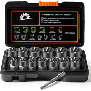 Bolt Extractor Set Heavy Duty, 13 count Bolt Extractor Kit with 3/8 Inch Adapter, Stripped Lug Nut Remover, Easy Out Bolt Remover Set for Rusted, Rounded, Damaged Nuts Screws