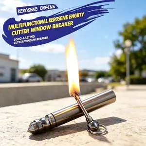 (no fuel included)Stainless Steel 1-in-1 Multitool Keychain - Compact Survival Gear with Emergency Glass Breaker, Flame-Producing Function for Outdoor Camping & Hiking