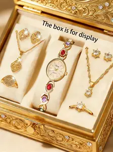 Women Luxury Watch Jewelry Set, Necklaces, Analog Quartz Movement, Metal Case, Square Face, Casual Style, Perfect Gift for Valentine's Day
