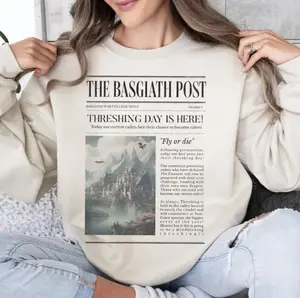 Fourth Wing Newspaper Sweatshirt - Hoodie - TShirt, Basgiath War College Unisex Hoodie, Dragon Rider Fantasy Book Merch, Fourth Wing Book Lover Gift, Full Colors, Full Sizes