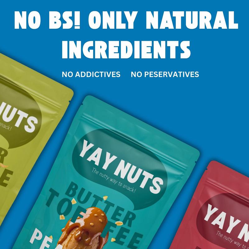 YAY NUTS Butter Toffee Pecans, Cashews, Almonds & Peanuts – Crunchy, All-Natural, No Preservatives, Made in USA – Guilt-Free Snacking with Real Ingredients - 12 oz each (340g)