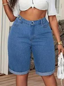 Women's Plus Size Denim Shorts, Casual High Waist Jean Shorties, Comfortable Summer Wear, Fashionable Ladies' Clothing, Bottom