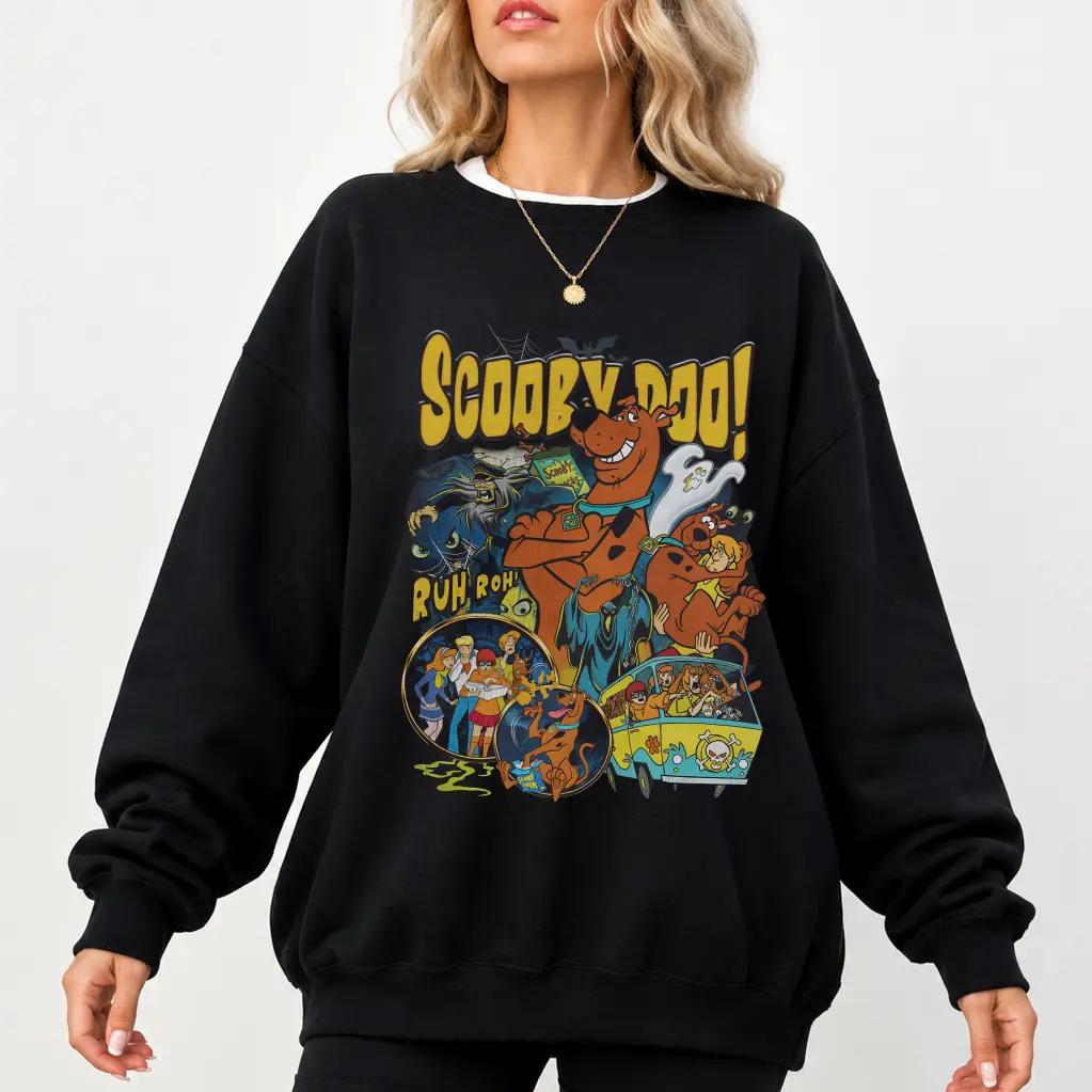 Scooby Doo Halloween Sweatshirt, Spooky Season Crewneck for Men and Women, Vintage movie 90s Halloween Sweater, Printed in USA, For Men, For Women Cotton Embroidered