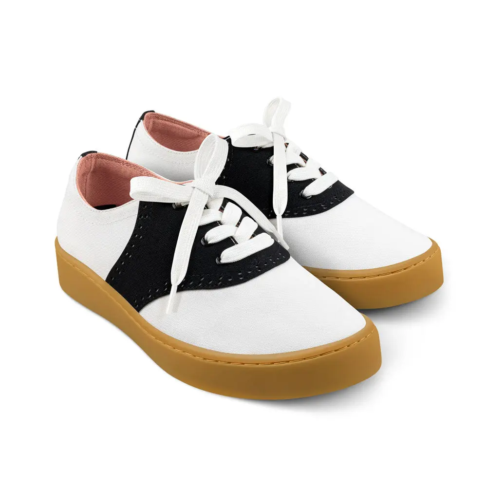 Saddle B&W Sneakers | Retro 50s Rockabilly Vegan Shoes by Hot Chocolate Design