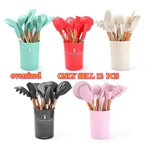 Latest 12-Piece Large Size Kitchen Utensils Set, High-Temperature Silicone Spatulas, BPA-Free Flexible Design, Ideal for Non-Stick Pans