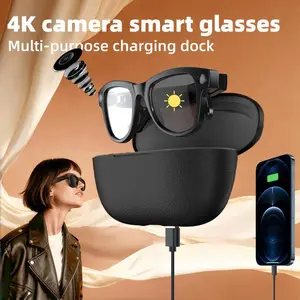 [Popular New Arrival] 2026 New-Generation M02 Ultra 4K Smart Camera Glasses with AI Photo Recognition Real-Time Translation & Charging Case as Power Bank for Bluetooth Calls Music Playback Stylish Travel Accessory - Photochromic Lenses Wearable