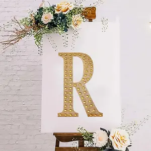 Decorative Rhinestone Alphabet "R" Letter Stickers 8", Gold Glitter Adhesive Craft Letters - DIY Sparkle Embellishments