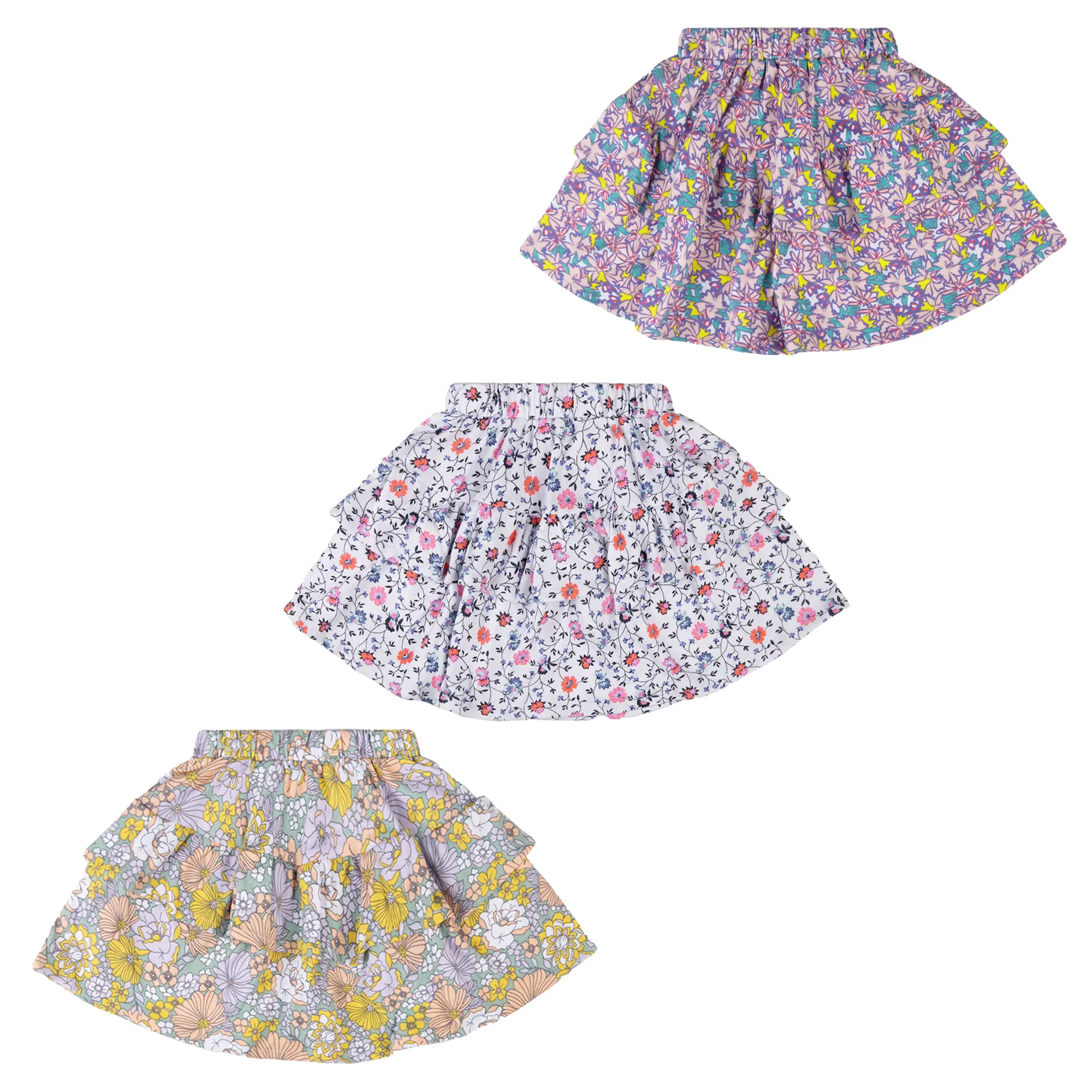 BIG ELEPHANT Girls’ 3-Pack Floral Skater Skirts – Adorable Pull-On Half Skirts with Elastic Waistband