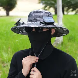 Solar Powered Fan Hat for Men & Women – UPF50+ Wide Brim Camo Sun Hat for Outdoor Hiking, Fishing, Camping, Gardening – Cooling Bucket Hat with USB Rechargeable Fan, UV Protection, Breathable Design