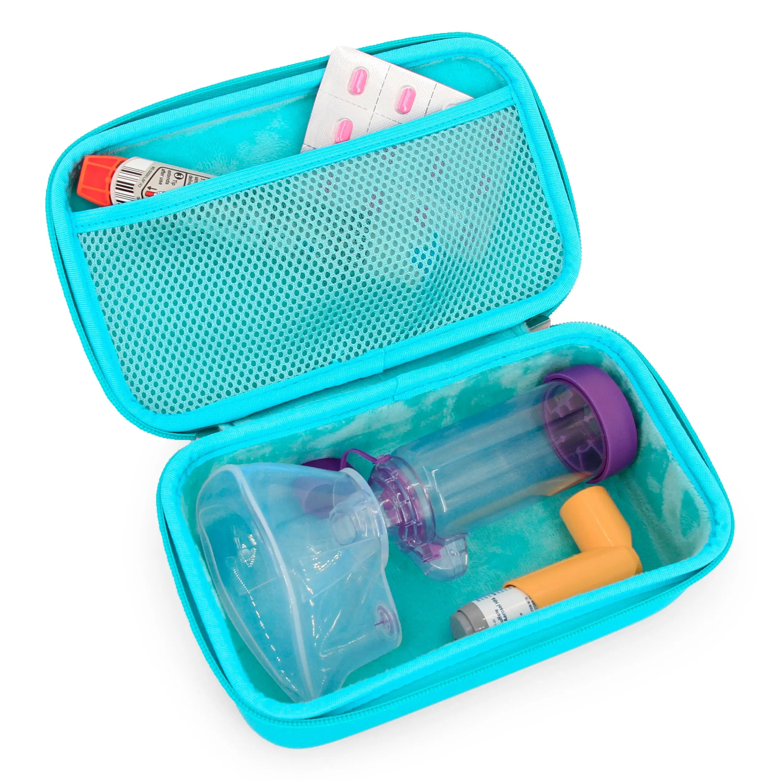 Inhaler Spacer Travel Case - Portable Lightweight EVA Medical Storage Box with Zippers for Asthma Supplies & Accessories