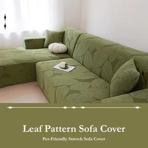 One-Stop Sofa Refresh Solution, Full-Cover Leaf Pattern Sofa Cover, Sofa Slipcover, Pet-Friendly Elastic Sofa Cover, Anti-Stain Durable, 6 Colors Available
