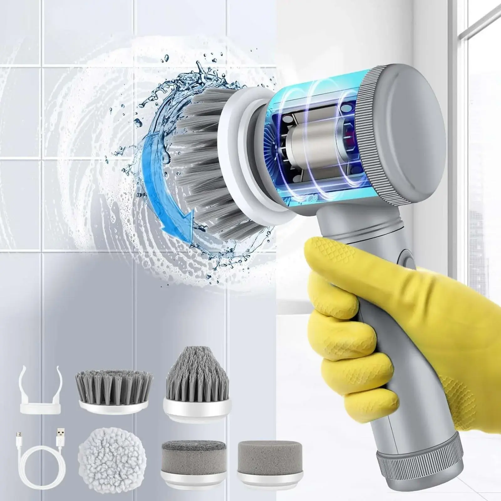 Clearance！ Electric Scrubber Electric Cleaning Brush Cordless Power Scrubber with 5 Replaceable Brush Heads Handheld Power Shower Scrubber for Bathtub Floor Wall Tile Toilet Dish Towels for Kitchen Bifavgk