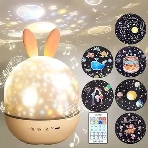 Starry Sky Projector Night Light Children, LED Projector Starry Sky with 6 Projection Films, Remote Control, Timer, Music, 360° Rotation, Starry Sky Lamp for Children's Room, Decoration Gift