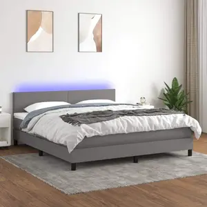 Box Spring Bed with Mattress&LED Dark Gray California King Fabric