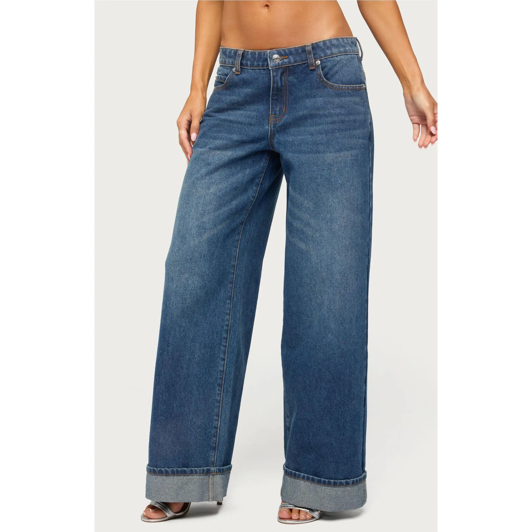Edikted Women's Gatz Cuffed Low Rise Wide Leg Jeans