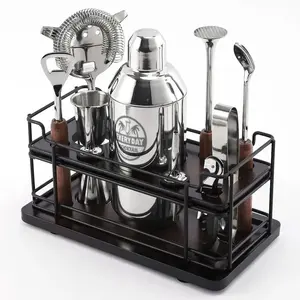EVERYDAY COCKTAIL® |10-Piece Luxury Cocktail Shaker Set Bartender Kit with Stand | Drink Mixer Set | Bar Accessory Tools: Martini Shaker, Jigger, Strainer, Mixer Spoon, Muddler, Liquor Pourers