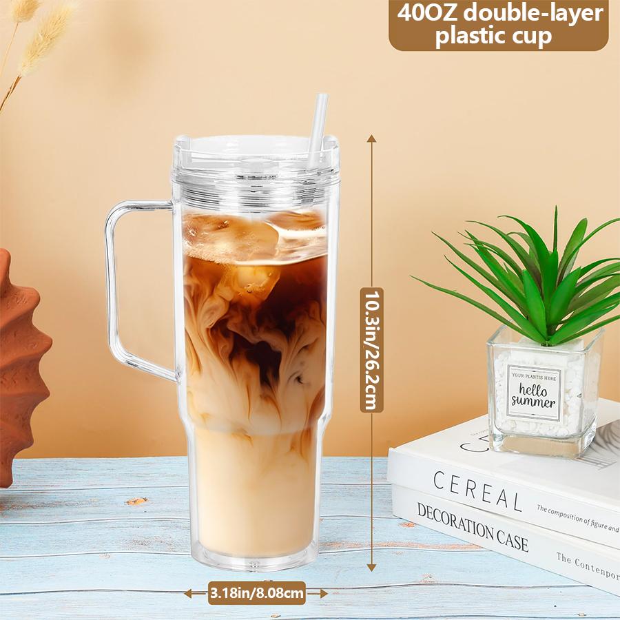 HILAKE 4pcs40oz water bottles, double-layer plastic cups with lids — pre-drilled anti-spill travel cups suitable for hot drinks and iced coffee; ideal for Christmas, Halloween, Easter, Thanksgiving, Valentine’s Day, and more; hand wash only; coffee travel