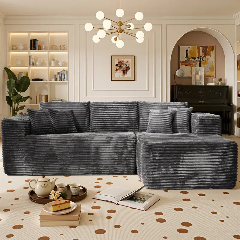 105 Inch Living Room Sofa - No Assembly Required, Deep Seat Sofa with Queen Chair, Free Combination Sofa, Corduroy Fabric, Spacious Design with Large Space, Comfortable Seat Cushion, Modern Style, Soft And Thick Cushion, Classic Style Modular Sofa Set